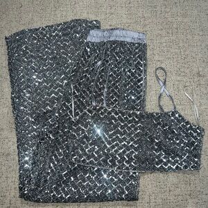 Silver Sequin Two-Piece Set